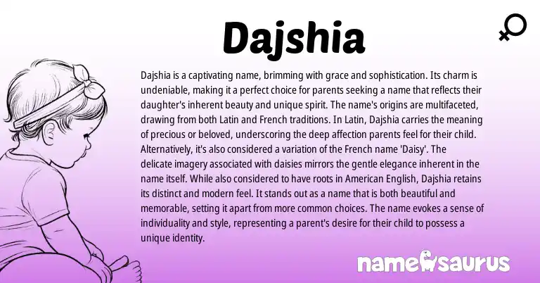 Infographic about Dajshia name meaning, Dajshia is a name from Latin, French origin(s).