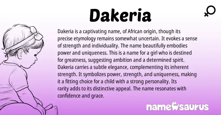 Infographic about Dakeria name meaning, Dakeria is a name from African origin(s).