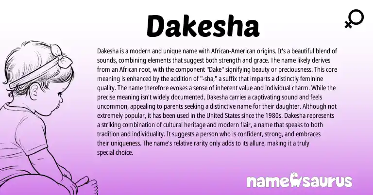 Infographic about Dakesha name meaning, Dakesha is a name from African origin(s).