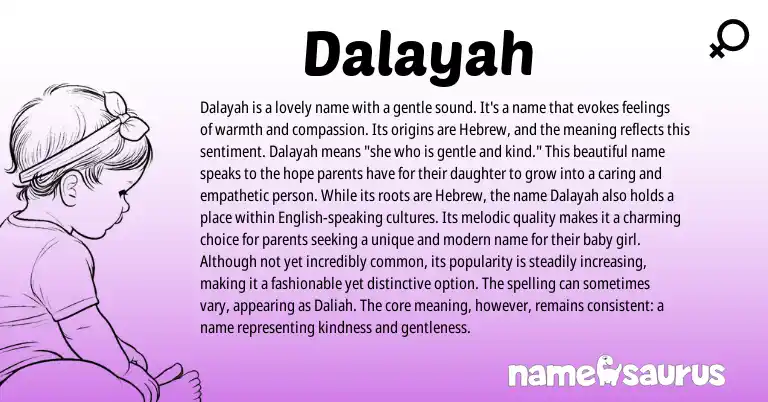 Infographic about Dalayah name meaning, Dalayah is a name from Hebrew origin(s).