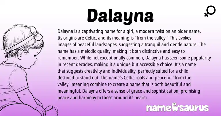 Infographic about Dalayna name meaning, Dalayna is a name from Celtic origin(s).