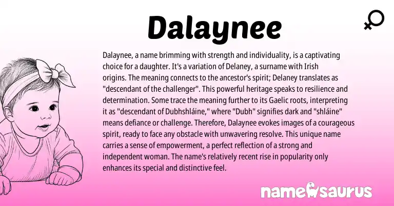 Infographic about Dalaynee name meaning, Dalaynee is a name from Irish origin(s).