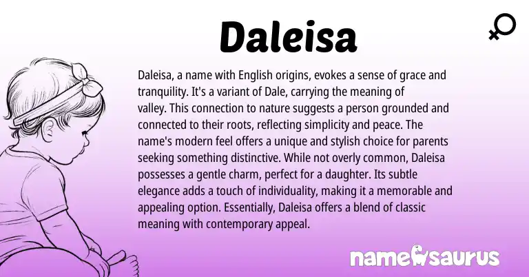 Infographic about Daleisa name meaning, Daleisa is a name from English origin(s).