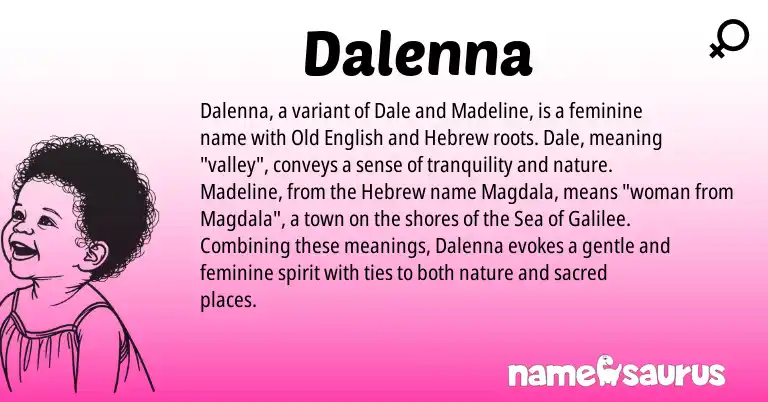 Infographic about Dalenna name meaning, Dalenna is a name from Old English, Hebrew origin(s).