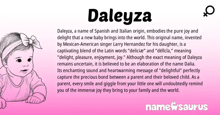 Infographic about Daleyza name meaning, Daleyza is a name from Mexican, Spanish, Latin, American, Italian origin(s).