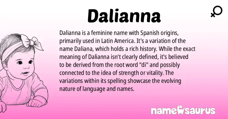 Infographic about Dalianna name meaning, Dalianna is a name from Spanish (Latin American) origin(s).
