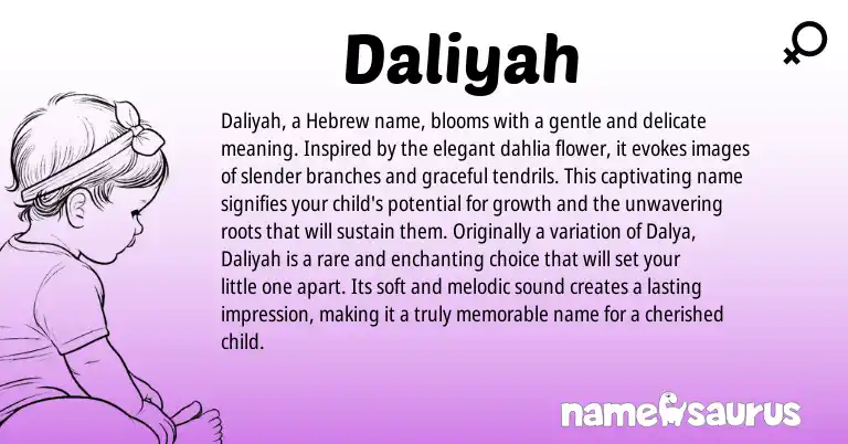 Infographic about Daliyah name meaning, Daliyah is a name from Hebrew origin(s).