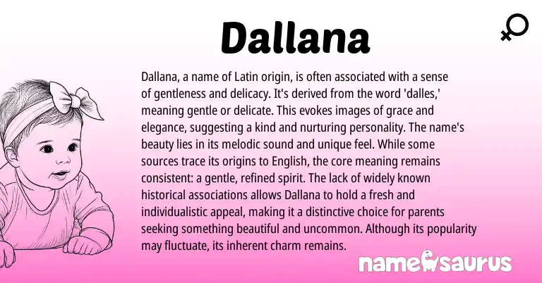 Infographic about Dallana name meaning, Dallana is a name from Latin, Hebrew origin(s).