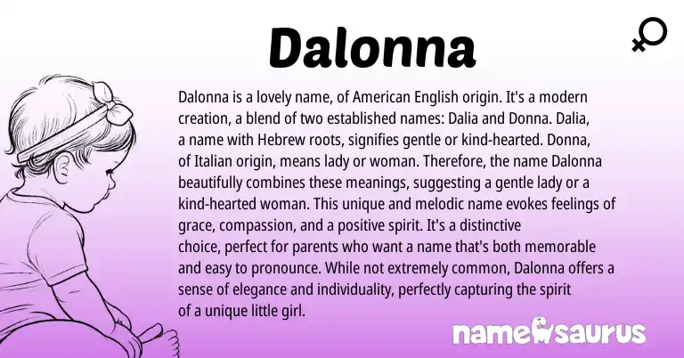 Infographic about Dalonna name meaning, Dalonna is a name from Hebrew, English, Italian, American origin(s).