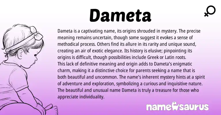 Infographic about Dameta name meaning, Dameta is a name from English, Other origin(s).