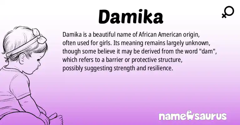 Infographic about Damika name meaning, Damika is a name from African American origin(s).