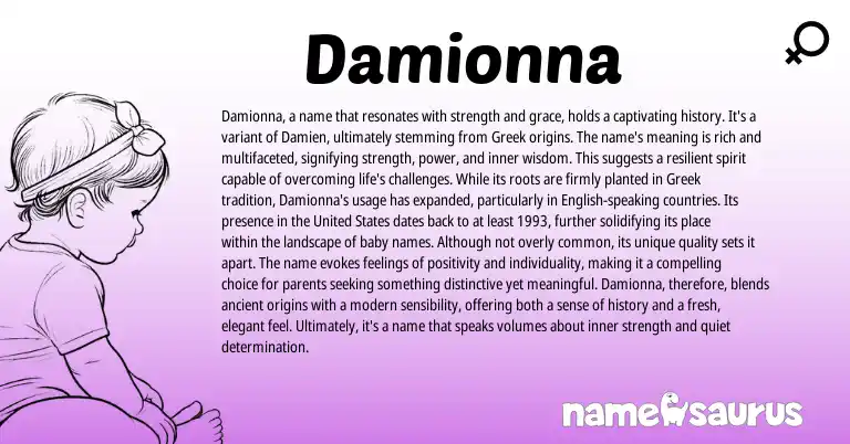 Infographic about Damionna name meaning, Damionna is a name from Greek origin(s).