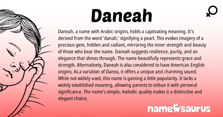 Infographic about Daneah name meaning, Daneah is a name from Arabic, American origin(s).