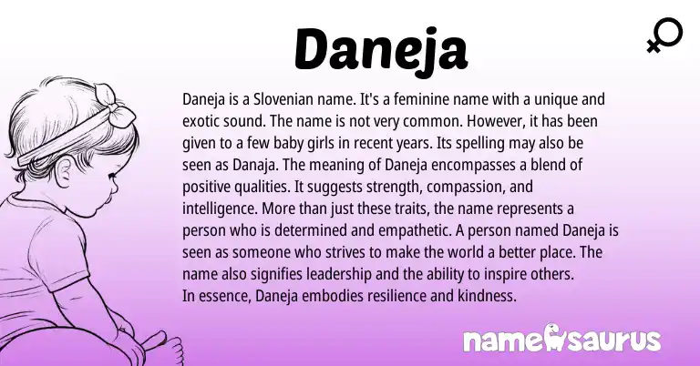 Infographic about Daneja name meaning, Daneja is a name from American origin(s).