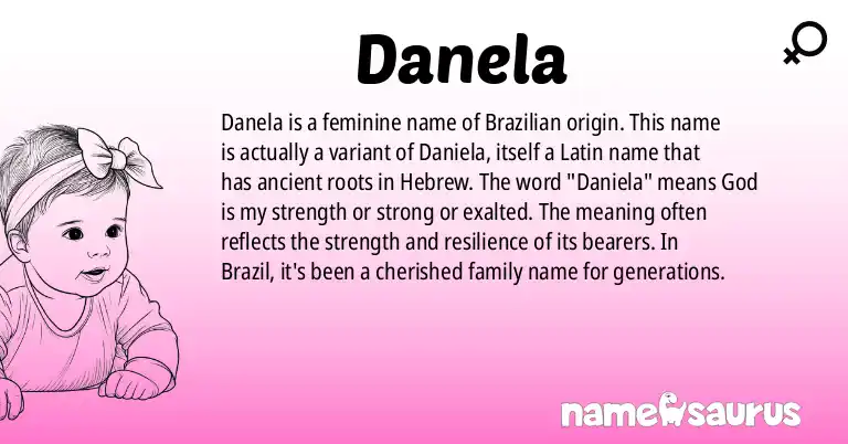 Infographic about Danela name meaning, Danela is a name from Brazilian origin(s).