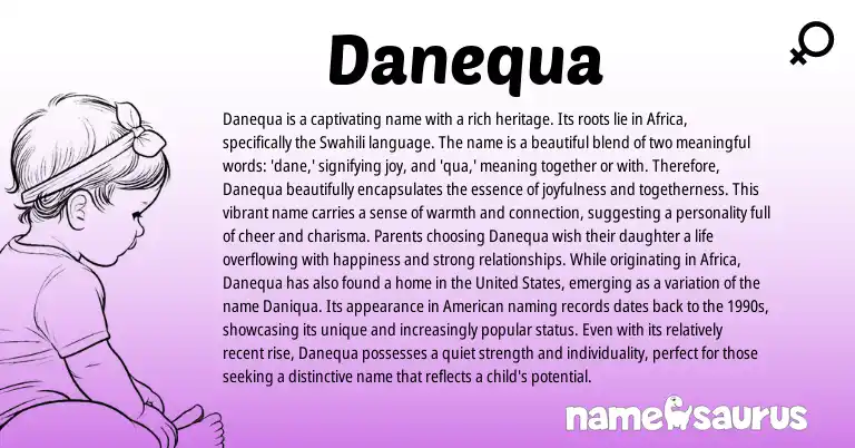 Infographic about Danequa name meaning, Danequa is a name from African, Swahili, American origin(s).