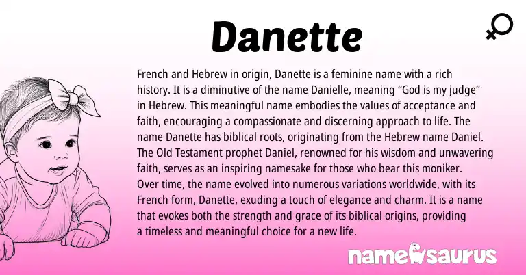 Infographic about Danette name meaning, Danette is a name from French, Hebrew origin(s).