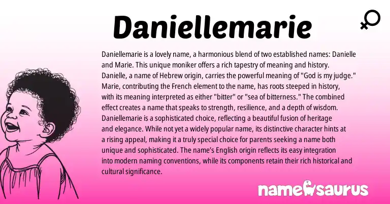 Infographic about Daniellemarie name meaning, Daniellemarie is a name from French, Hebrew, English origin(s).