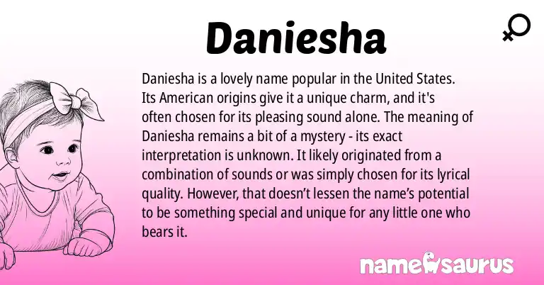 Infographic about Daniesha name meaning, Daniesha is a name from American origin(s).