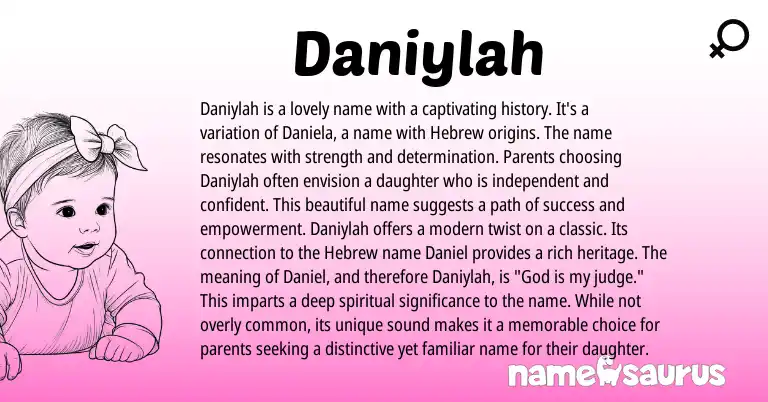 Infographic about Daniylah name meaning, Daniylah is a name from Hebrew origin(s).