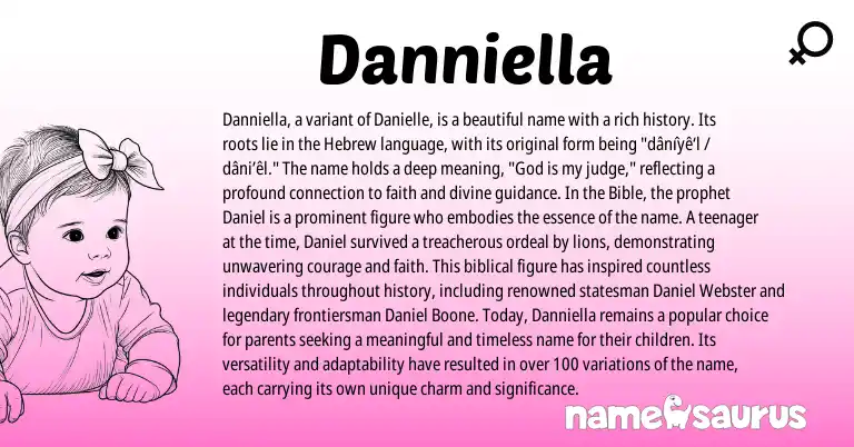 Infographic about Danniella name meaning, Danniella is a name from Hebrew origin(s).