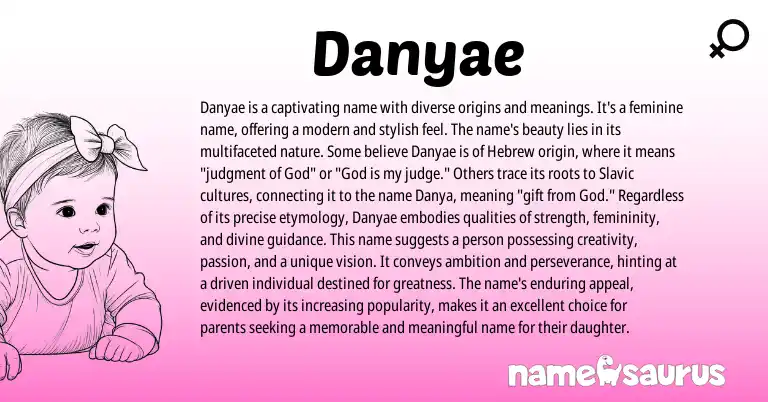 Infographic about Danyae name meaning, Danyae is a name from American origin(s).