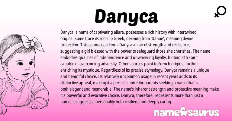 Infographic about Danyca name meaning, Danyca is a name from Greek origin(s).