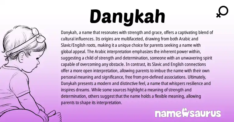Infographic about Danykah name meaning, Danykah is a name from Arabic origin(s).