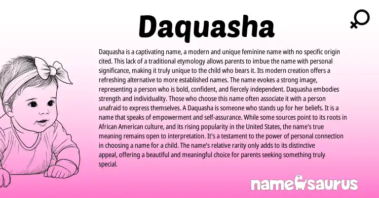Infographic about Daquasha name meaning, Daquasha is a name from American origin(s).