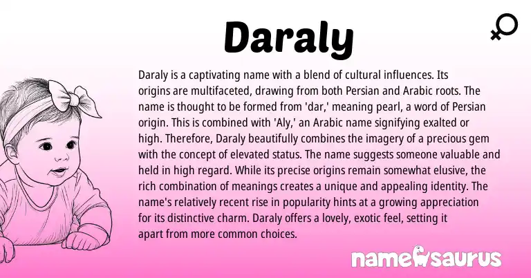 Infographic about Daraly name meaning, Daraly is a name from Persian, Arabic origin(s).