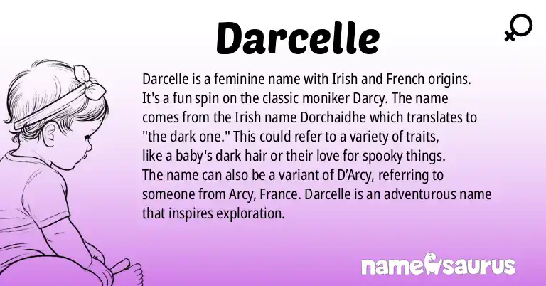 Infographic about Darcelle name meaning, Darcelle is a name from Irish, French origin(s).