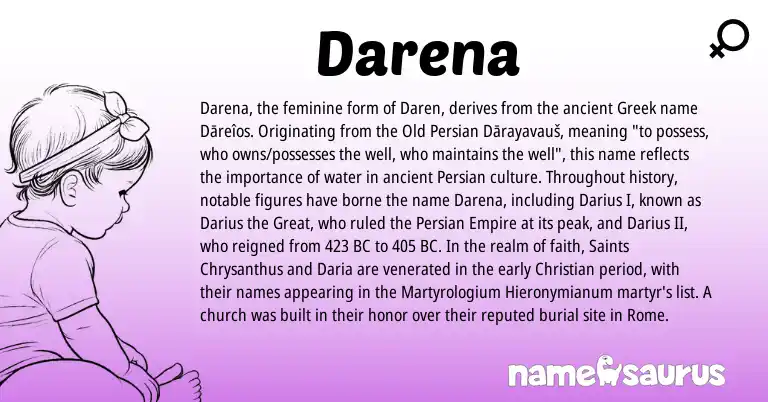Infographic about Darena name meaning, Darena is a name from Old Persian, Persian, Greek origin(s).
