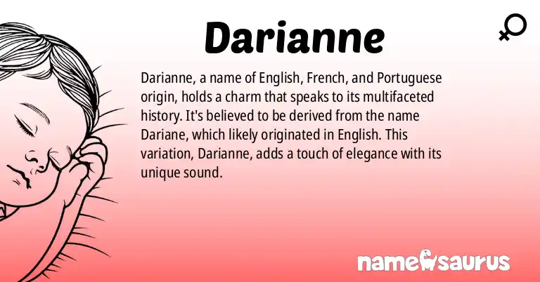 Infographic about Darianne name meaning, Darianne is a name from English, French, Portuguese (Brazilian) origin(s).