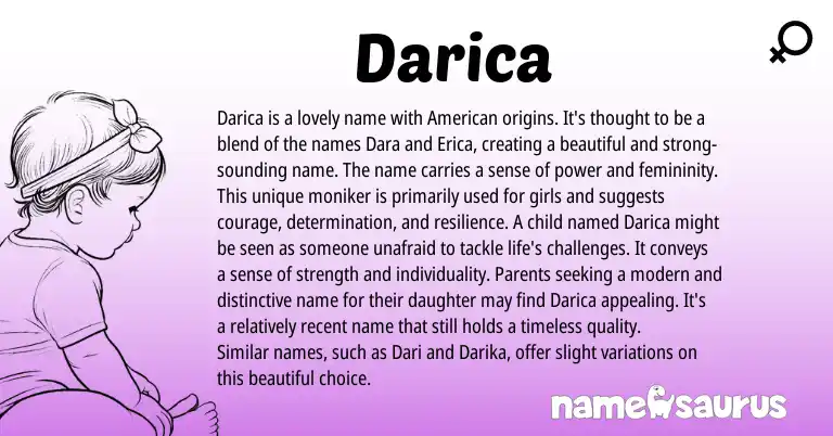 Infographic about Darica name meaning, Darica is a name from American origin(s).