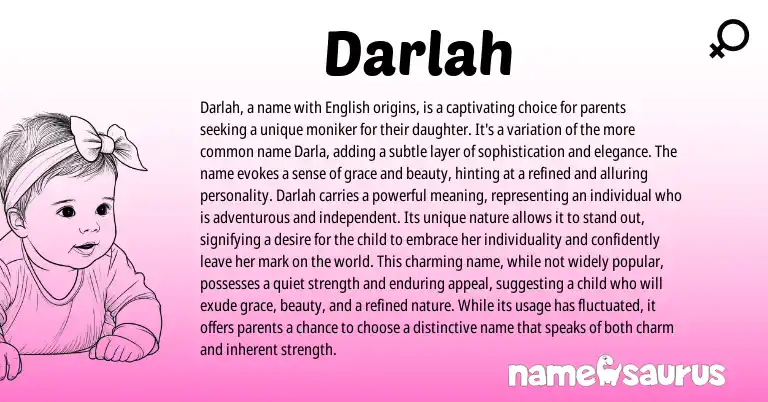 Infographic about Darlah name meaning, Darlah is a name from Hindi, Other origin(s).