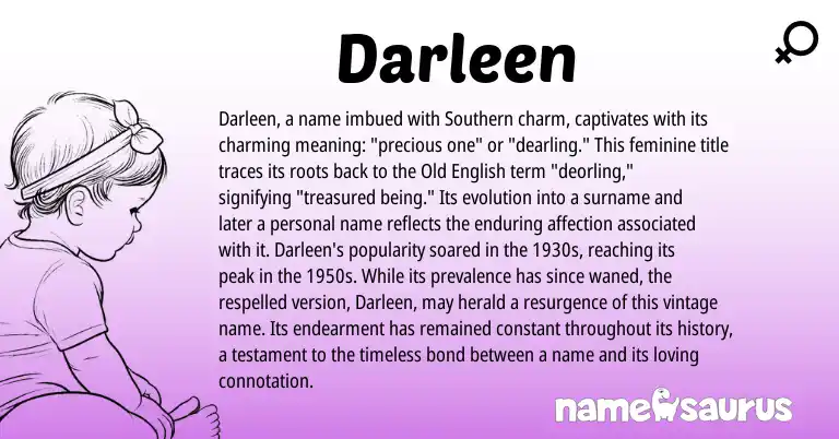 Infographic about Darleen name meaning, Darleen is a name from Old English origin(s).