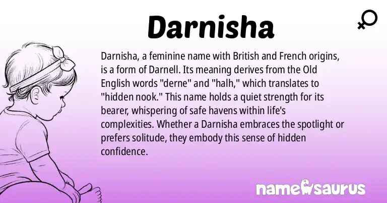 Infographic about Darnisha name meaning, Darnisha is a name from British, French origin(s).