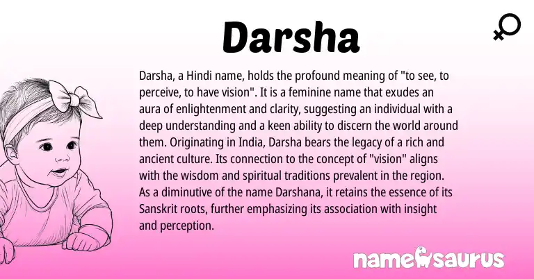 Infographic about Darsha name meaning, Darsha is a name from Sanskrit, Hindi origin(s).