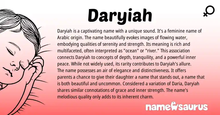Infographic about Daryiah name meaning, Daryiah is a name from Arabic, American origin(s).