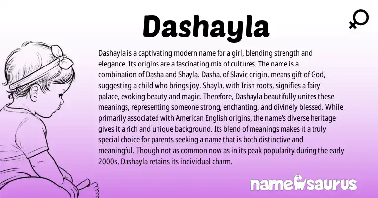 Infographic about Dashayla name meaning, Dashayla is a name from Slavic, Irish, American origin(s).