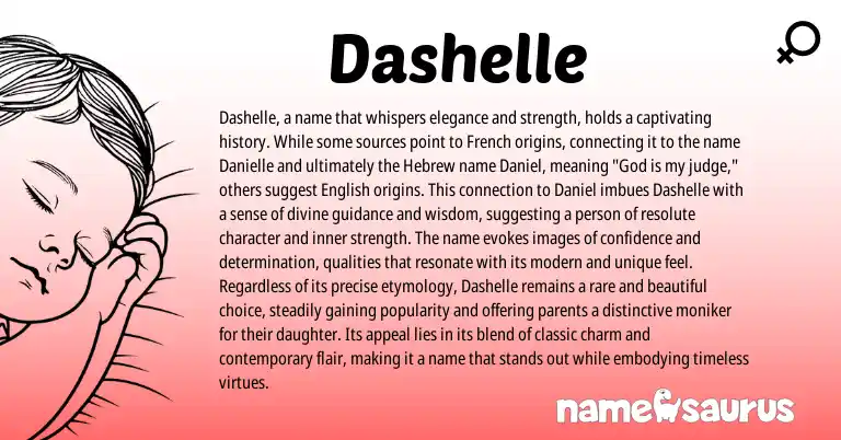 Infographic about Dashelle name meaning, Dashelle is a name from French, Hebrew origin(s).