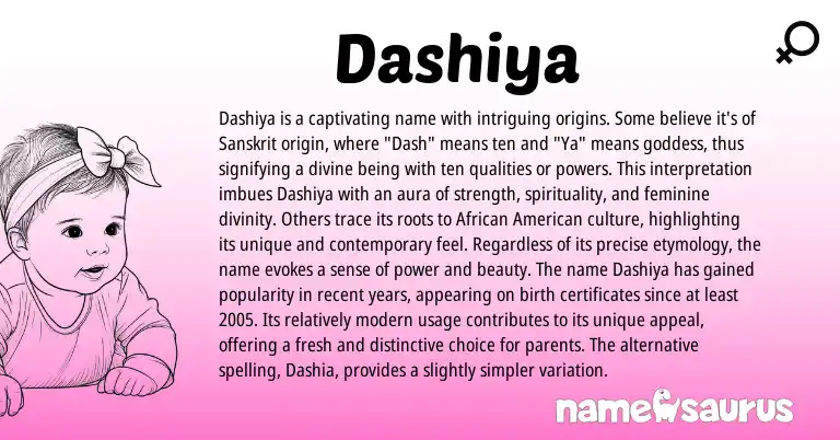 Infographic about Dashiya name meaning, Dashiya is a name from Sanskrit origin(s).