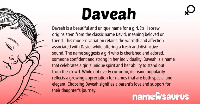 Infographic about Daveah name meaning, Daveah is a name from Hebrew origin(s).