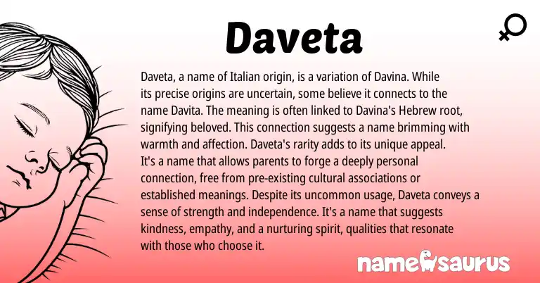Infographic about Daveta name meaning, Daveta is a name from Hebrew, Italian origin(s).