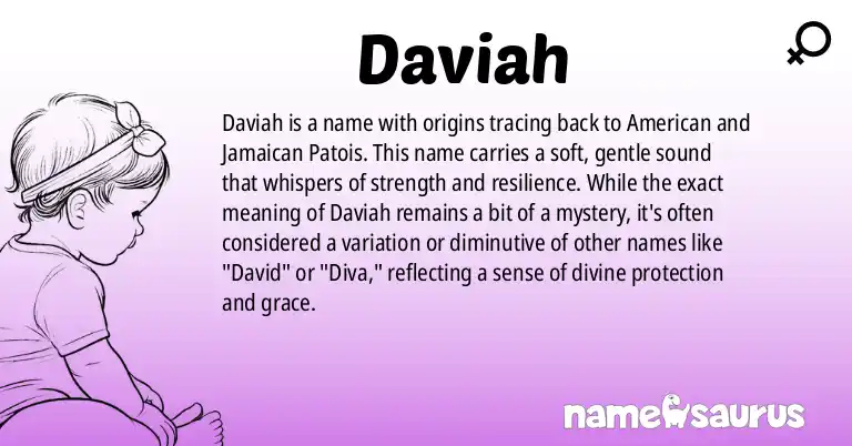 Infographic about Daviah name meaning, Daviah is a name from American, Jamaican Patois origin(s).