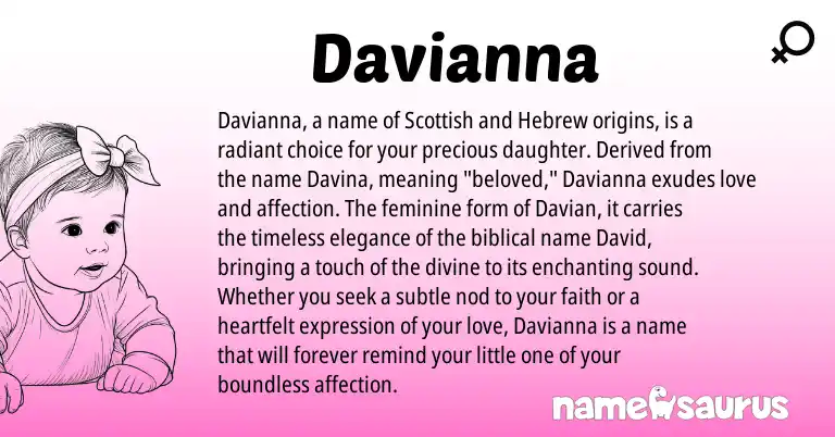 Infographic about Davianna name meaning, Davianna is a name from Scottish, Hebrew origin(s).