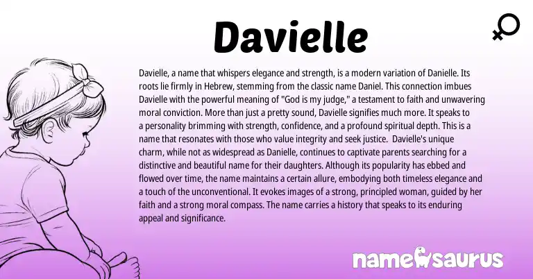 Infographic about Davielle name meaning, Davielle is a name from Hebrew, English origin(s).