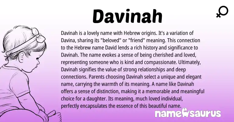Infographic about Davinah name meaning, Davinah is a name from Hebrew origin(s).