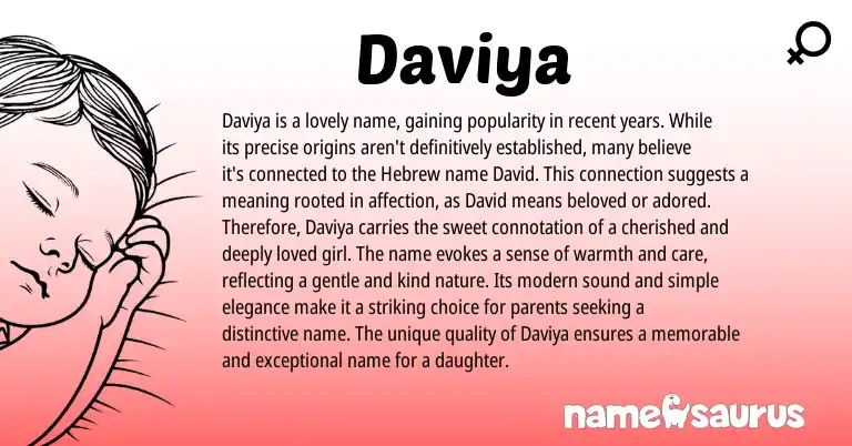 Infographic about Daviya name meaning, Daviya is a name from Hebrew origin(s).