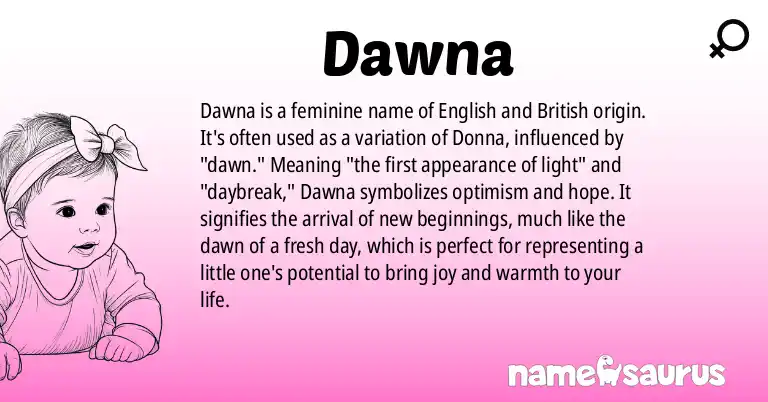 Infographic about Dawna name meaning, Dawna is a name from English, British origin(s).